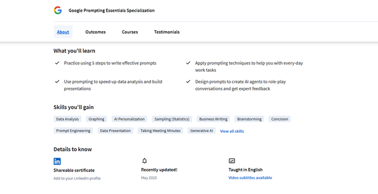 Google Prompting Essentials Specialization Course
