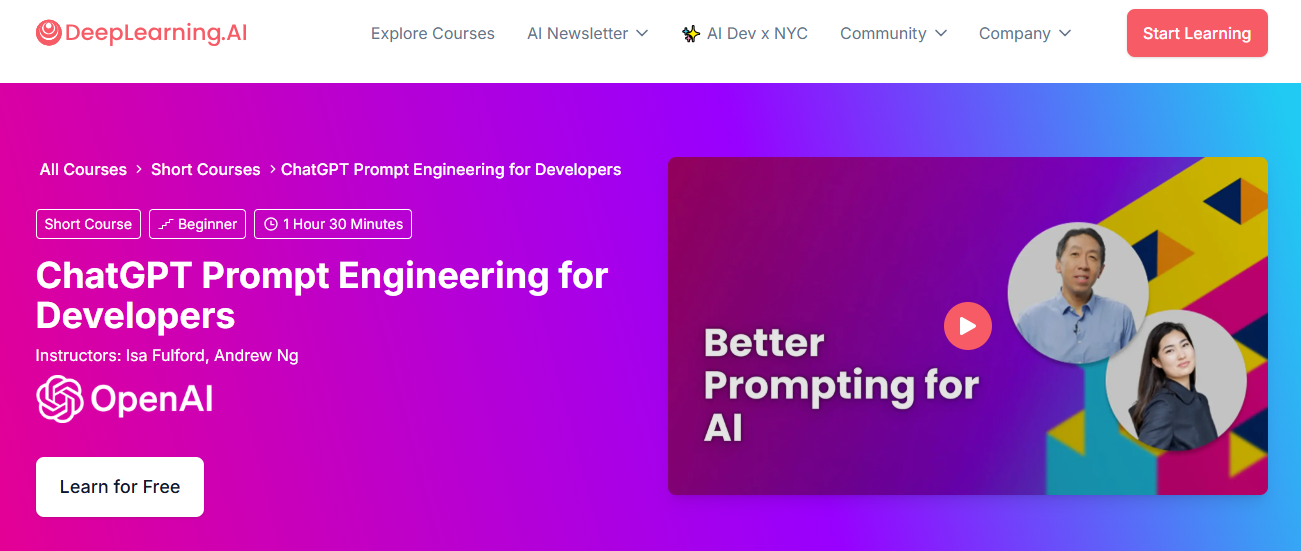 Deeplearning AI chatgpt course