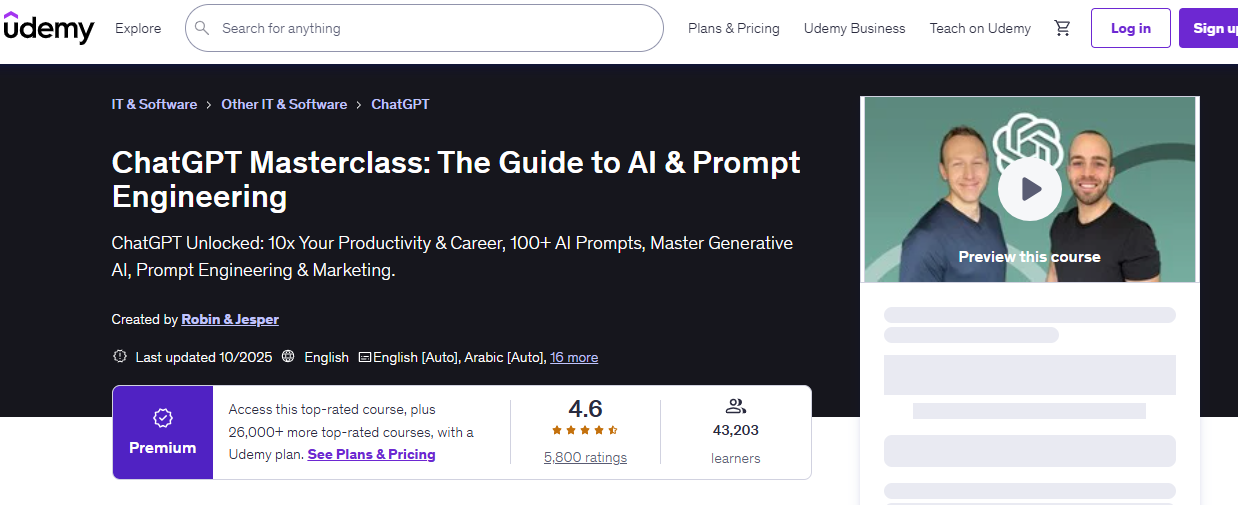 chatgpt course udemy