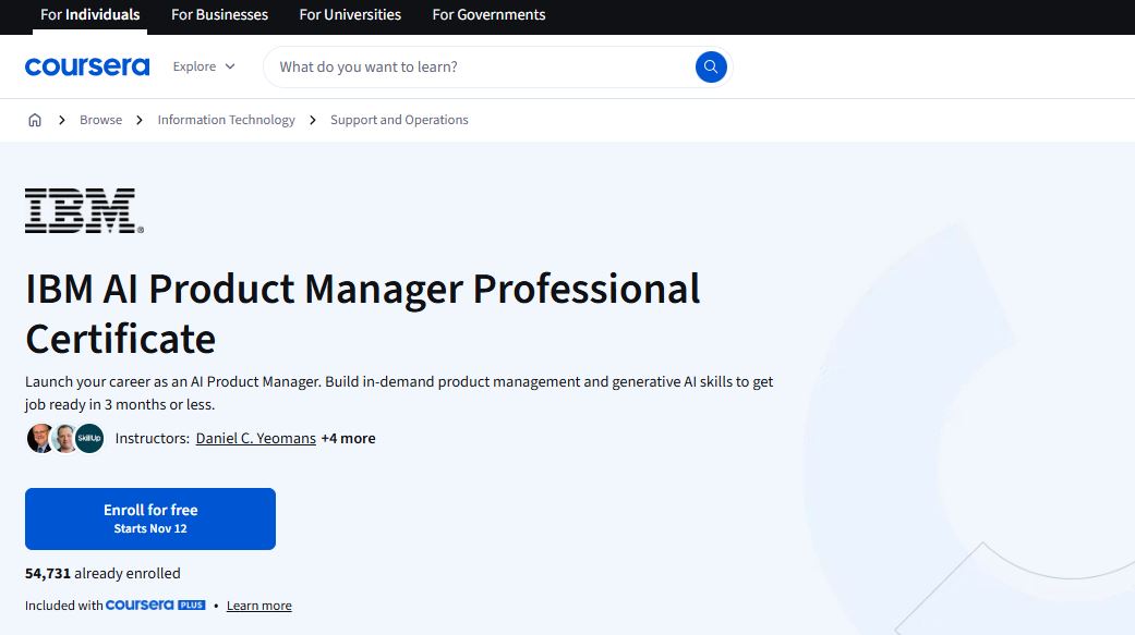 AI Product management courses IBM