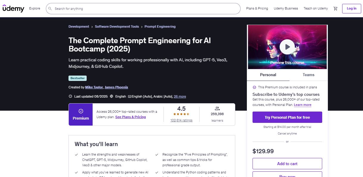 Udemy prompt engineering courses